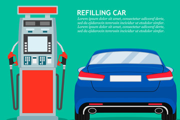 Poster - Car filling station with car in a flat design