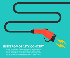 Poster - Charging plug for electric car charging station in a flat design