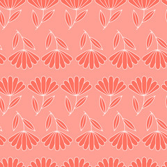  Seamless vector floral pattern with blue and coral-pink shades of flowers that can be used for your wallpapers, backgrounds, background images, fabric patterns, clothing prints, labels. Vector graphic