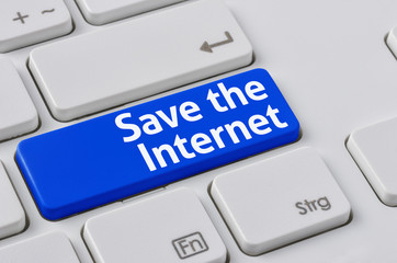 Wall Mural - a keyboard with a blue button - save the internet