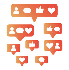 Aufkleber - Social network icons. Like, comment, follow, thumbs up, heart symbol. Vector.