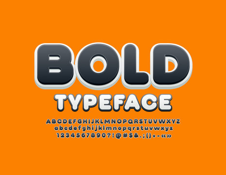 Vector Bold Alphabet. Black and White 3D Alphabet Letters, Numbers and Symbols. Bright trendy Font. 