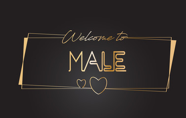 Male Welcome to Golden text Neon Lettering Typography Vector Illustration.