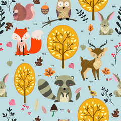 Wall Mural - Woodland animal seamless background illustration