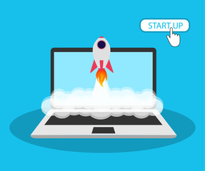 Aufkleber - Start up on a laptop. Start button.