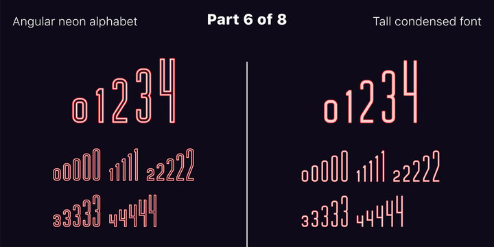 Condensed Red neon font, Angular. Vector set