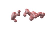 3D Rendering Of Pink Droplets In Space In Zero Gravity. Illustration Of An Amorphous Substance On A White Background. Abstract Image. Isolated On White Background.