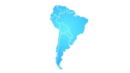 Wall Mural - south america map showing up intro by states/ 4k animated south american map intro background with s
