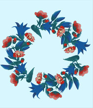 Beautiful Blue And Red Wreath Of Bells On A Light Background