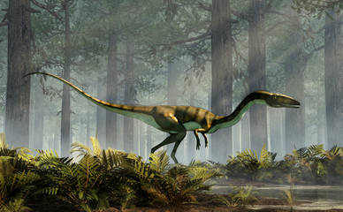 Plakat natura dinozaur gad dżungla jodła