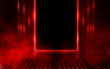canvas print picture - Empty scene background. Dark background of empty room, neon red light, concrete floor, smoke