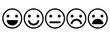 Basic emoticons set. Five facial expression of feedback - from positive to negative. Simple black outline vector icons