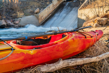 Canvas Print - whitewater kayak and water inlet