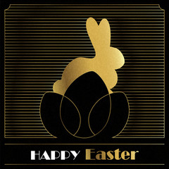 Wall Mural - Happy Easter gold art deco card of bunny and eggs