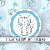 Fototapeta Dinusie - Cute cat - cartoon seamless pattern
