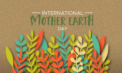 Wall Mural - International Earth Day card of color paper leaves