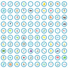 Poster - 100 multimedia icons set in cartoon style for any design vector illustration
