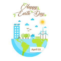 Wall Mural - Happy Earth Day card of green eco friendly city