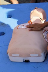 First aid training. Cardiac massage. Cardiopulmonary resuscitation - CPR training.