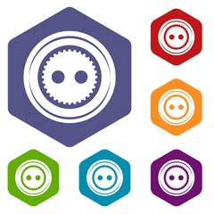 Poster - Fabric button icons vector colorful hexahedron set collection isolated on white