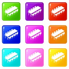 Poster - Long meet table icons set 9 color collection isolated on white for any design