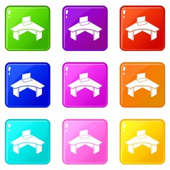 Poster - Office table icons set 9 color collection isolated on white for any design