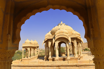 Fototapete - ncient royal cenotaphs and archaeological ruins at Jaisalmer Bada Bagh Rajasthan, India
