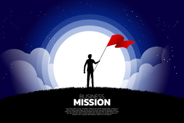 Poster - Silhouette of businessman with flag standing in the moon and star. Concept of business mission vision and goal.