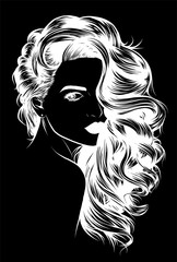 Poster - Attractive women, hand drown detailed vector illustration isolated on the black background