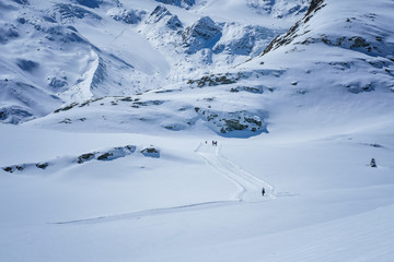 Wall Mural - Tourist walking in snow mountain,Zermatt Matterhorn,Switzerland