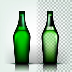 Canvas Print - Beer Bottle Vector. Craft Cold Drink. Brewery Poster. Pub Refreshment. Green. 3D Transparent Isolated Realistic Illustration