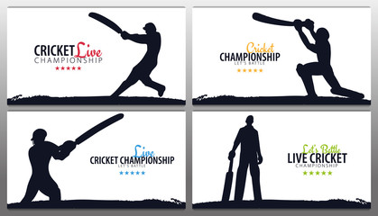 Cricket Championship banner or poster, design with players and bats. Vector illustration.