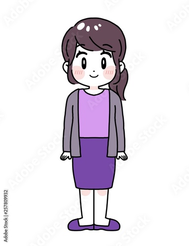 女性 紫色コーデ お母さん イラスト Stock Illustration Adobe Stock