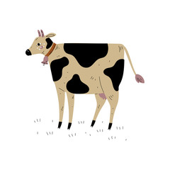 Wall Mural - Spotted Cow, Dairy Cattle Animal Husbandry Breeding Vector Illustration