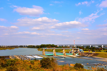 Wall Mural - 秋色に染まる相模川の景色