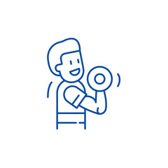 Wall Mural - Strength training line concept icon. Strength training flat  vector website sign, outline symbol, illustration.