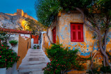Fototapeta  - View of Acropolis from Anafiotika neighborhood in the old town of Athens, Greece. 