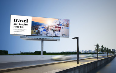 travel advertising billboard mockup on highway