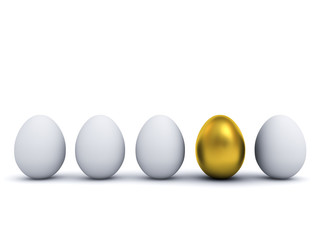 Aufkleber - One golden egg standing out from the white eggs leadership and individuality creative idea the different concept 3D rendering
