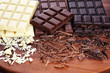 © beats_ - chocolate in diffrent color. milk, dark and white chocolate bars on table