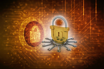 Poster - key and lock . 3D illustration