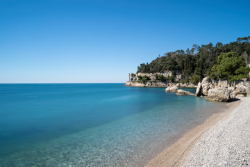 Poster - Beautiful sunny rocky beach in Miramare's park, Trieste Italy