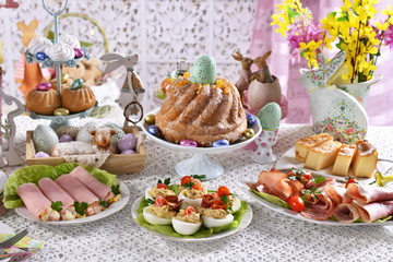 Sticker - traditional easter breakfast on festive table