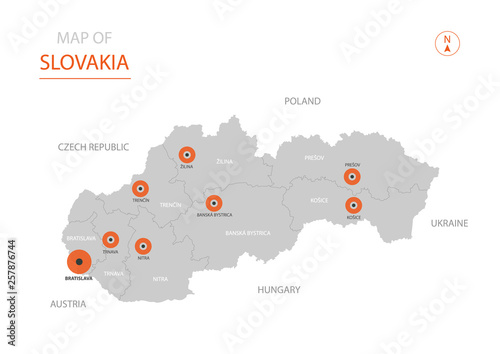 Fotomural Stylized vector Slovakia map showing big cities, capital Bratislava, administrative divisions
