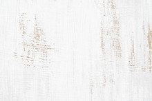 White Painted Wood Texture Seamless Rusty Grunge Background, Scratched White Paint On Planks Of Wood Wall.