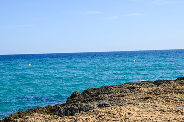 stone rocky coast view of the blue sea wave landscape  weather