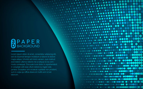 Dark blue 3d paper background. Abstract realistic overlap paper with light glitters decoration with space area for text. Vector illustration.Can use for web and print.