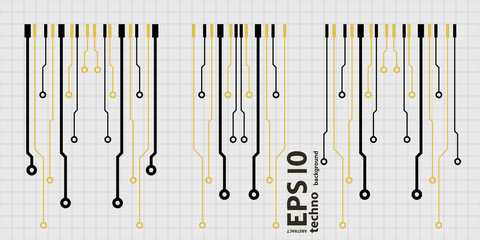 Poster - Vector circuit board elements on grid. Design elements for circuit board illustration