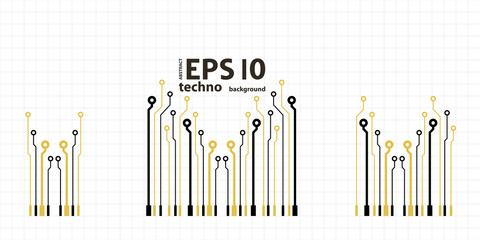 Poster - Vector circuit board elements on grid. Design elements for circuit board illustration