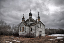 Old Dilapidated Ukrainian Church In Small Canadian Prairie Locations